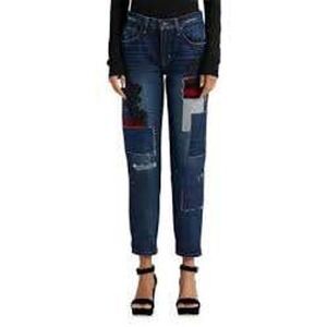 Ralph Lauren Womens Patchwork Denim Jeans Lace Beaded Maximalism Eclectic